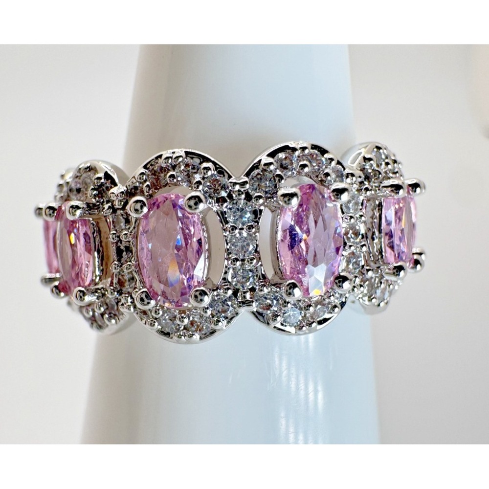 Size 6 Bomb Party Ring - RG16076 Precious Echoes - Rose Quartz CZ On Rhodium